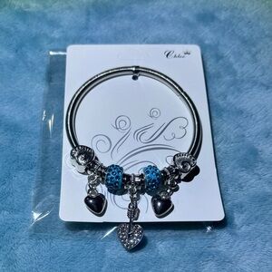 Silver Bracelet with Light Blue Charms